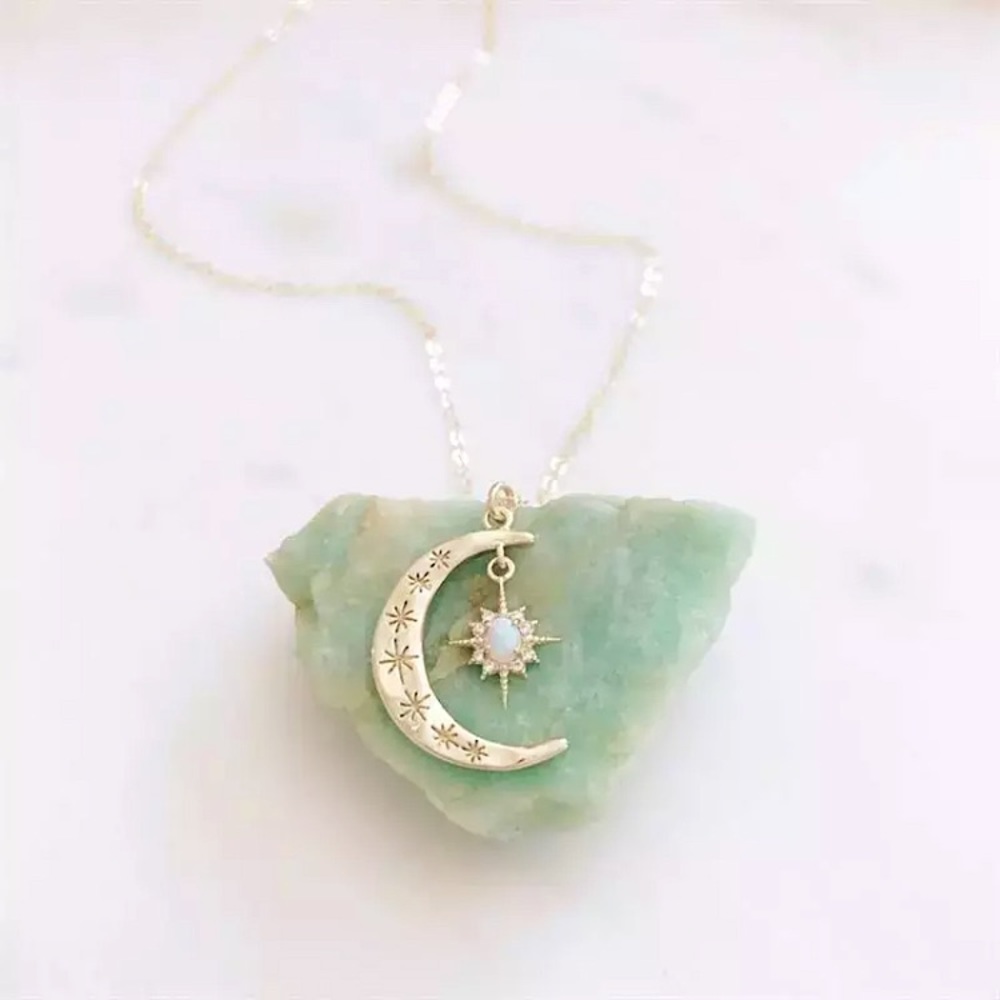 “Bohemian Rhapsody” Crescent Moon Opal Necklace